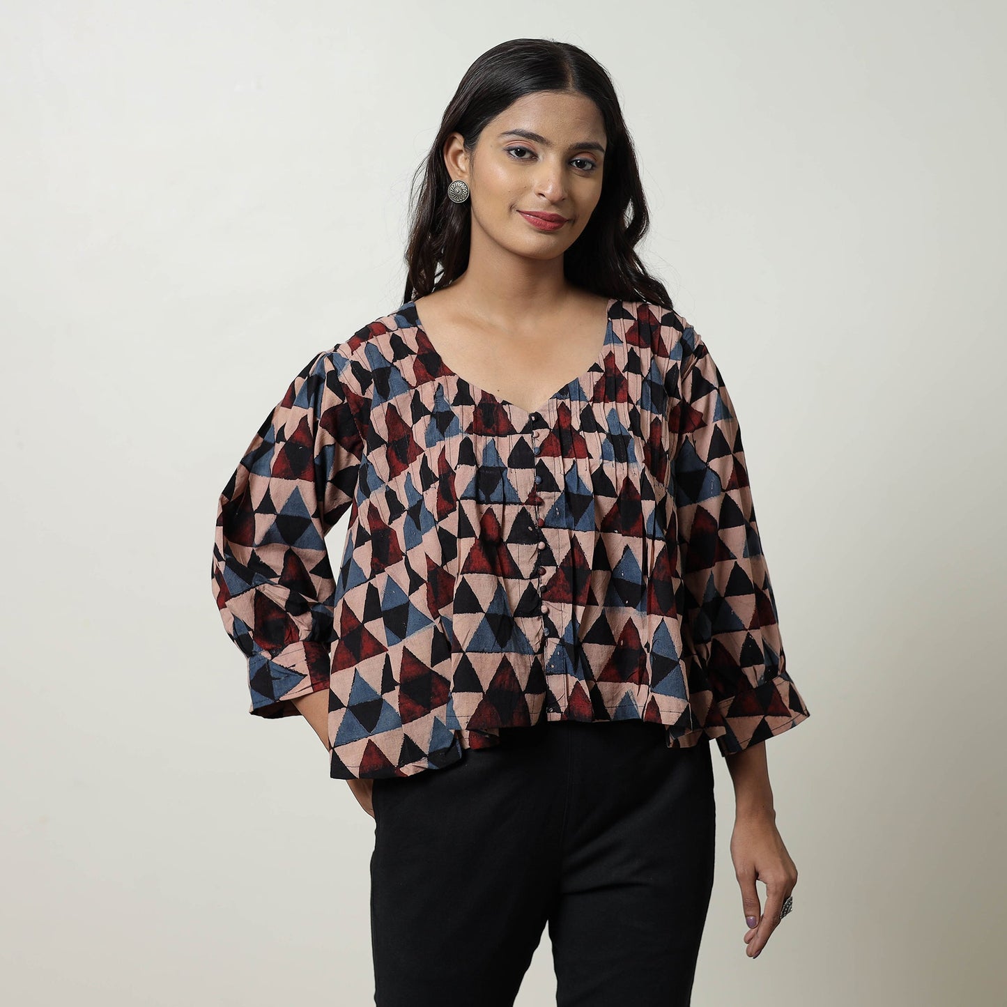 Multicolor - Ajrakh Block Printed Cotton Crop Top 03
