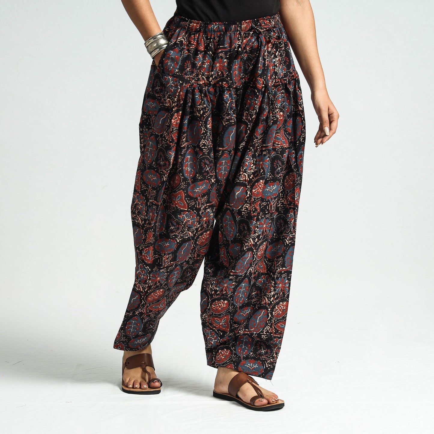 Multicolor -ajrakh printed cotton elasticated salwar