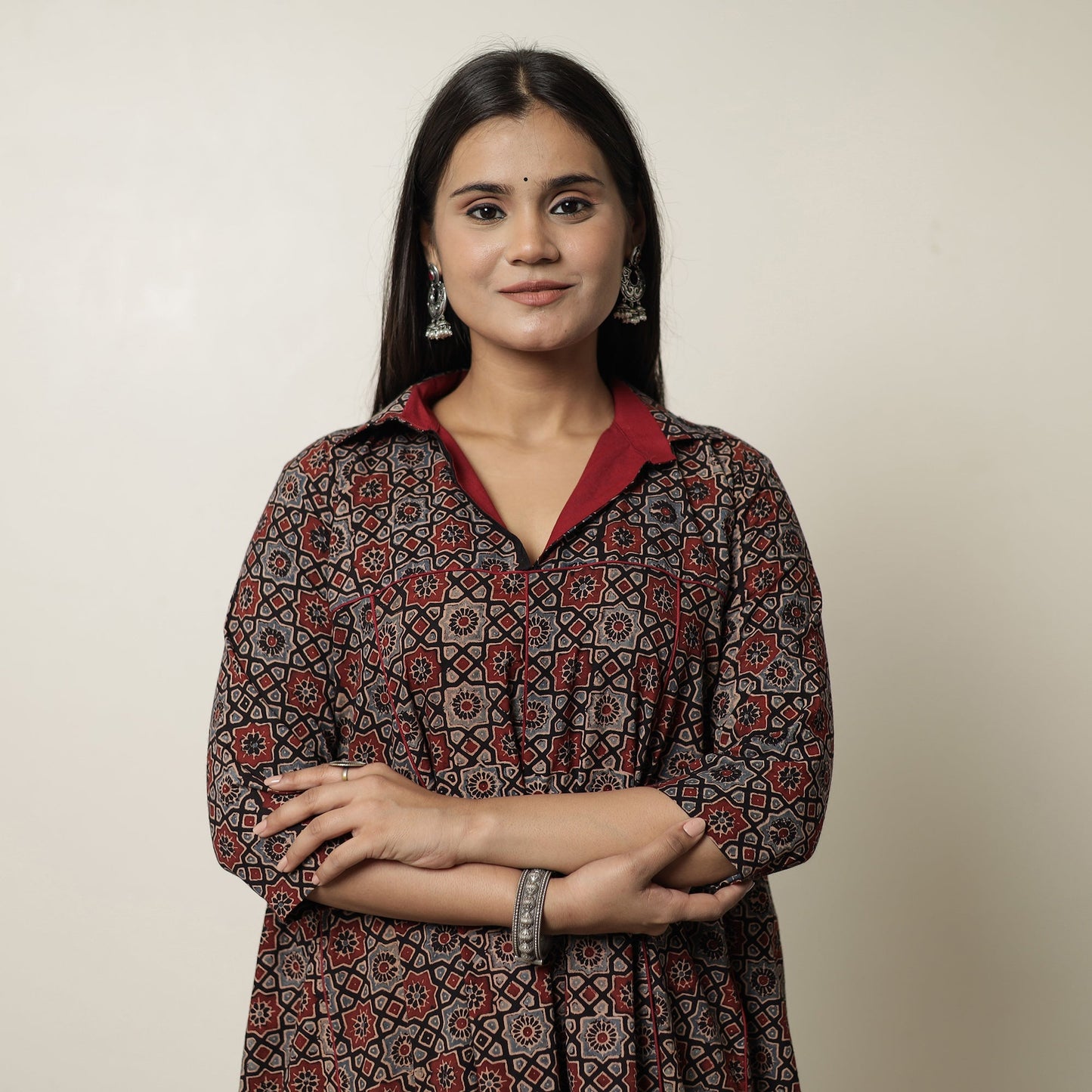  Ajrakh Block Printed Cotton Flared Kurta for Women