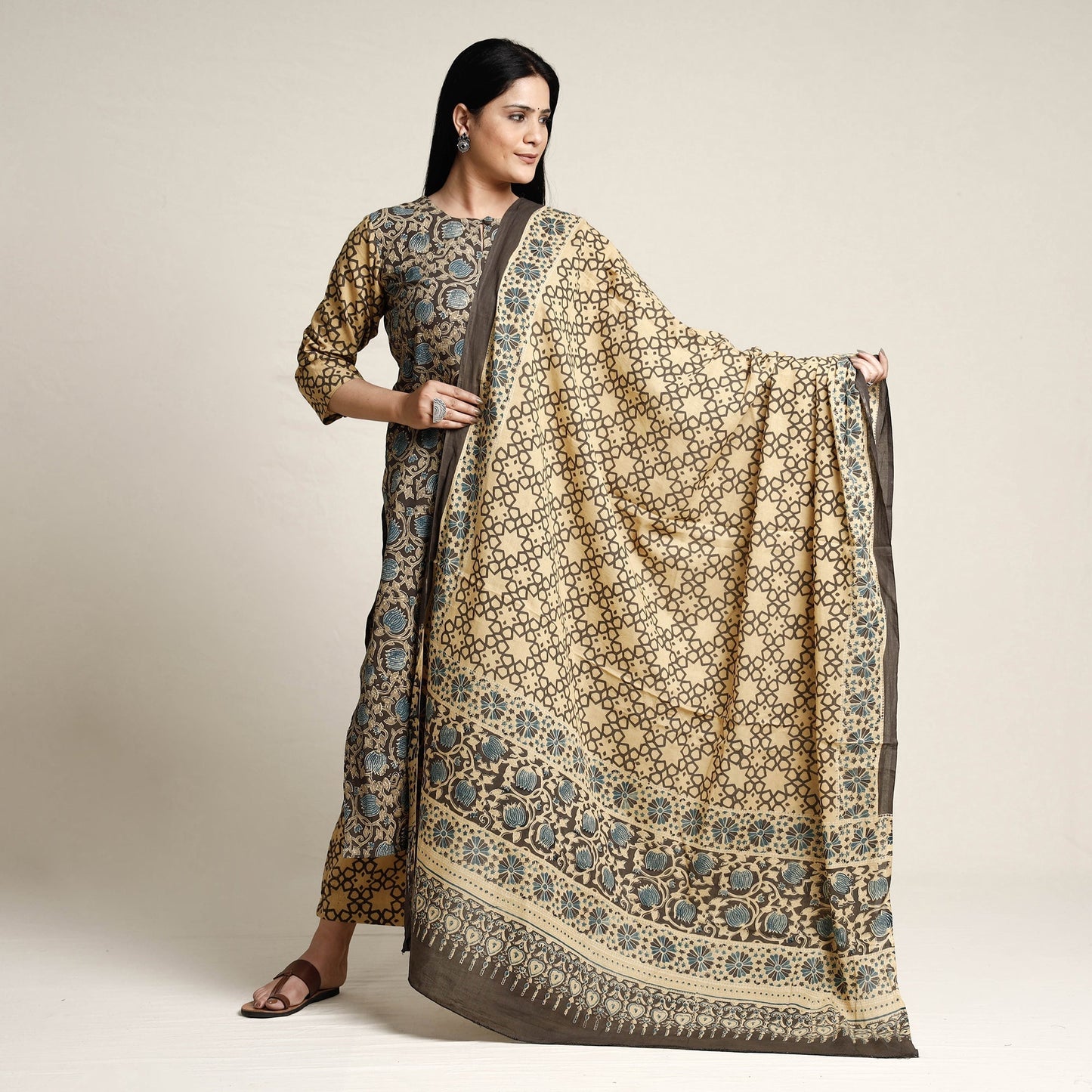 Multicolor - printed cotton kurta with palazzo & dupatta