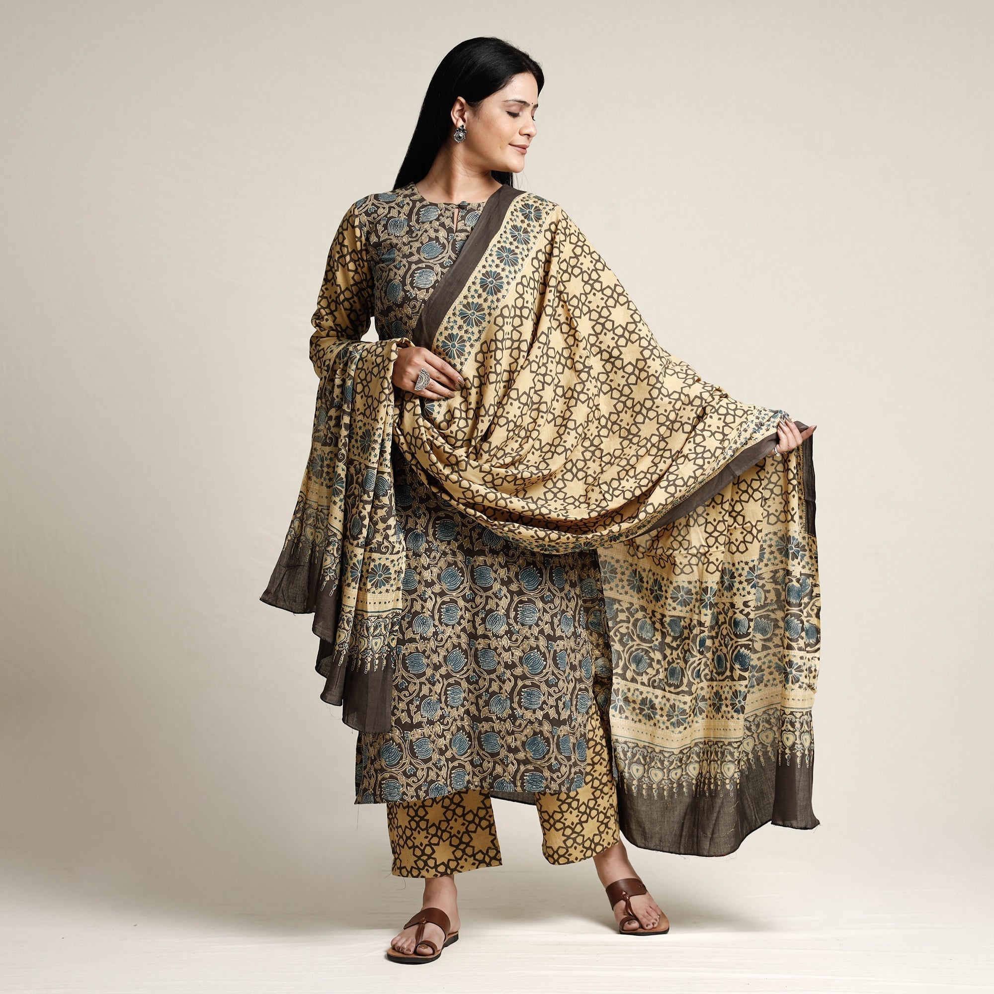Multicolor - printed cotton kurta with palazzo & dupatta