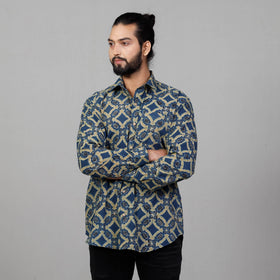  Ajrakh Block Printed Cotton Men Full Sleeve Shirt 