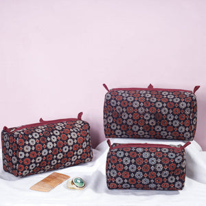  Ajrakh Block Printed Cotton Toiletry Bags (Set of 3) 