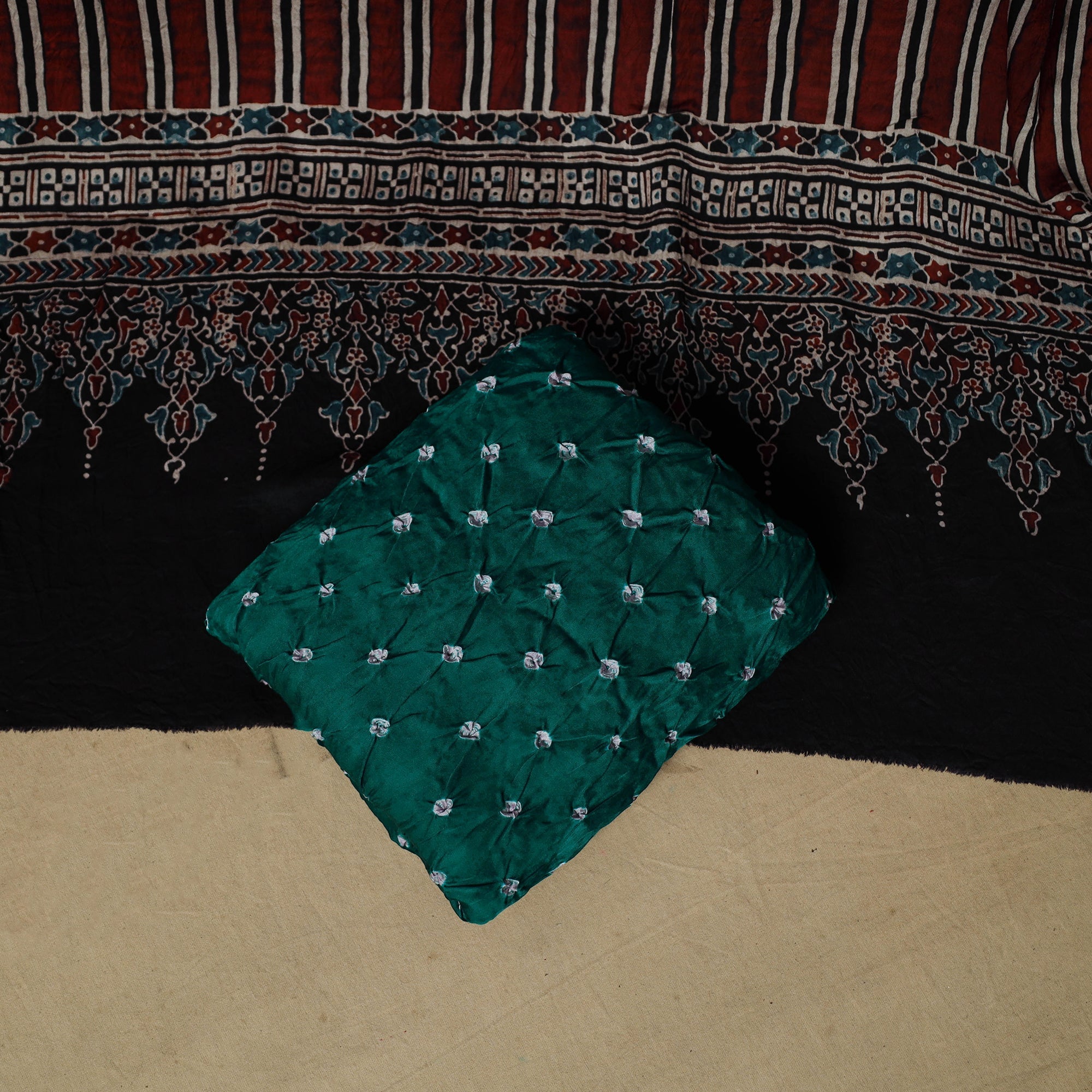 Ajrakh hand block print with bandhani modal silk natural