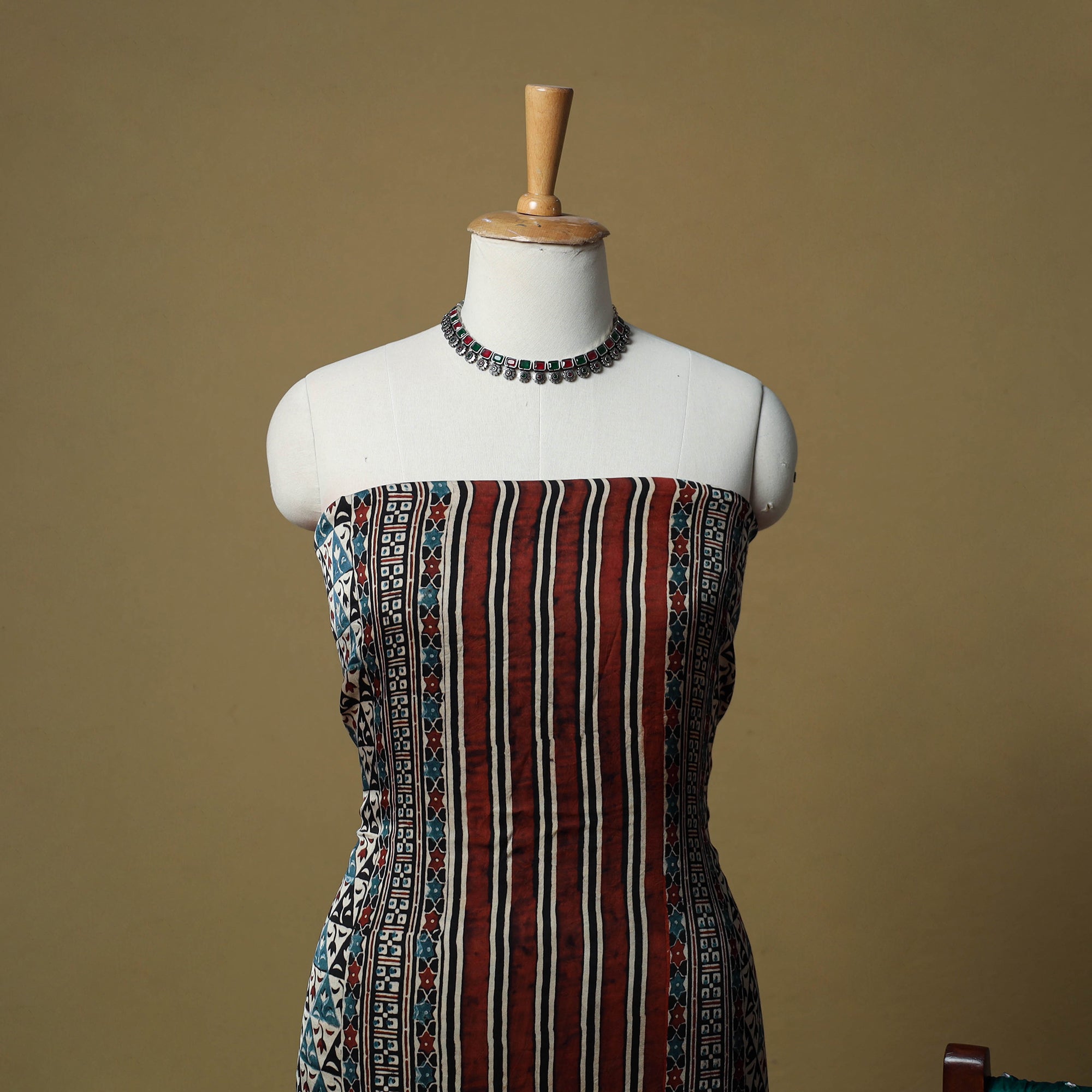 Ajrakh hand block print with bandhani modal silk natural
