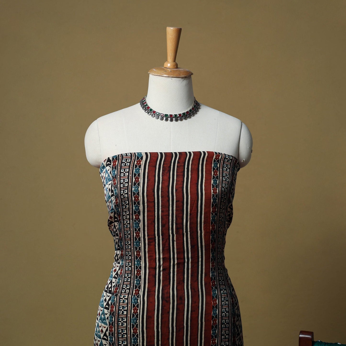 Ajrakh hand block print with bandhani modal silk natural