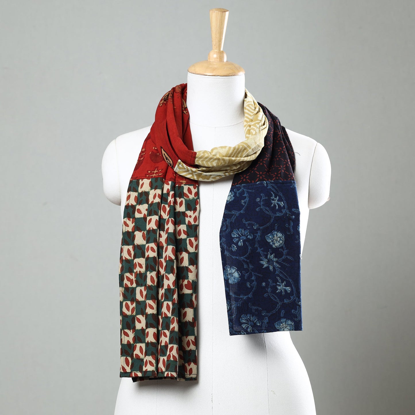 Akola Block Printed Patchwork Cotton Stole