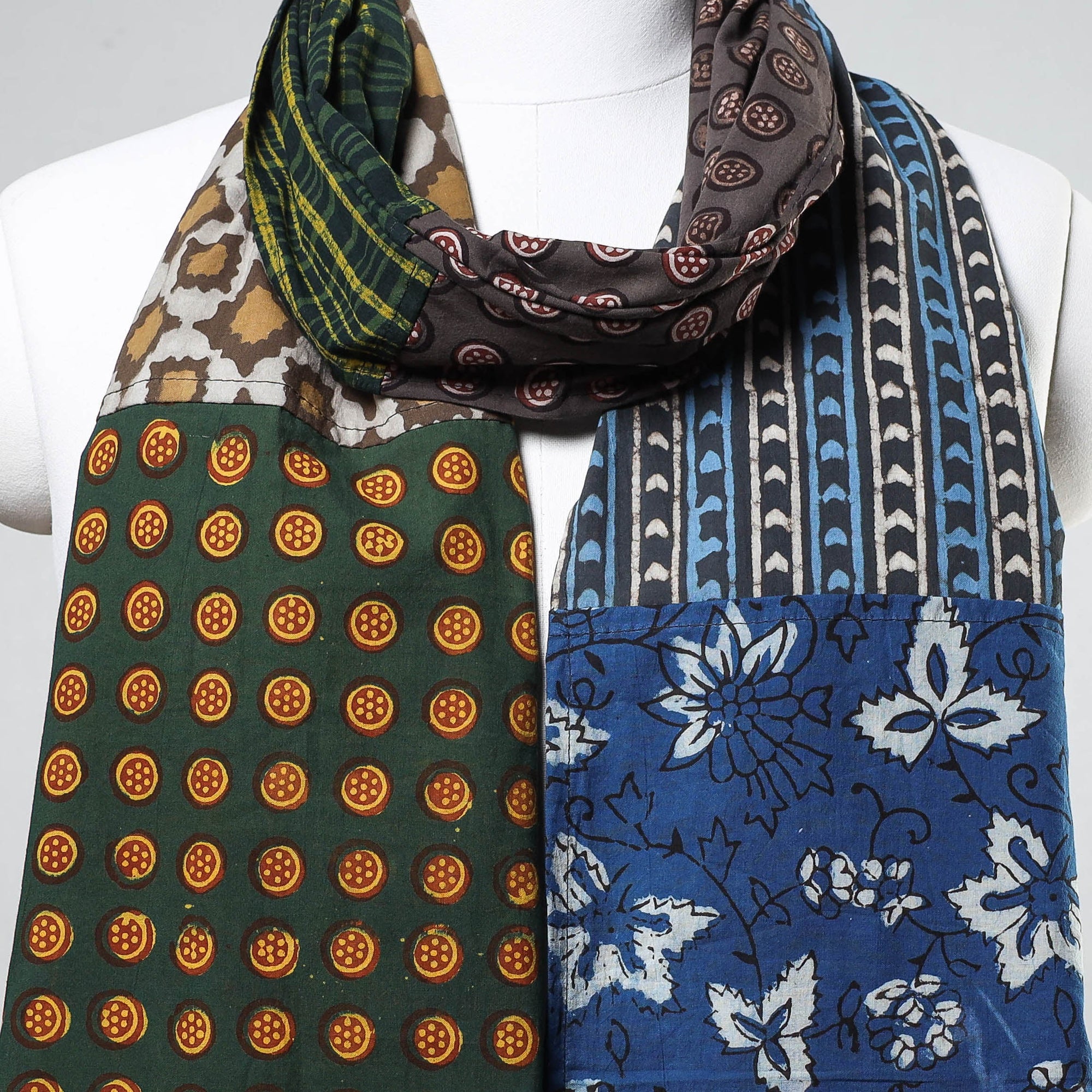 Akola Block Printed Patchwork Cotton Stole