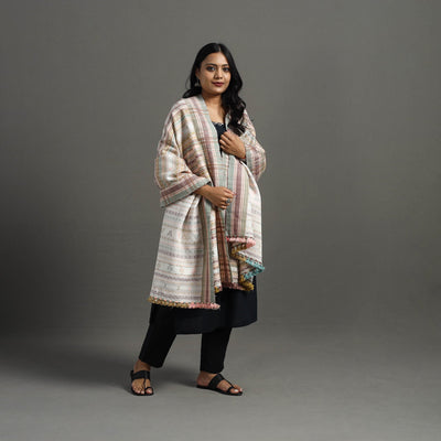 Multicolor Allover Kutch Hand Embroidery Woollen Shawl