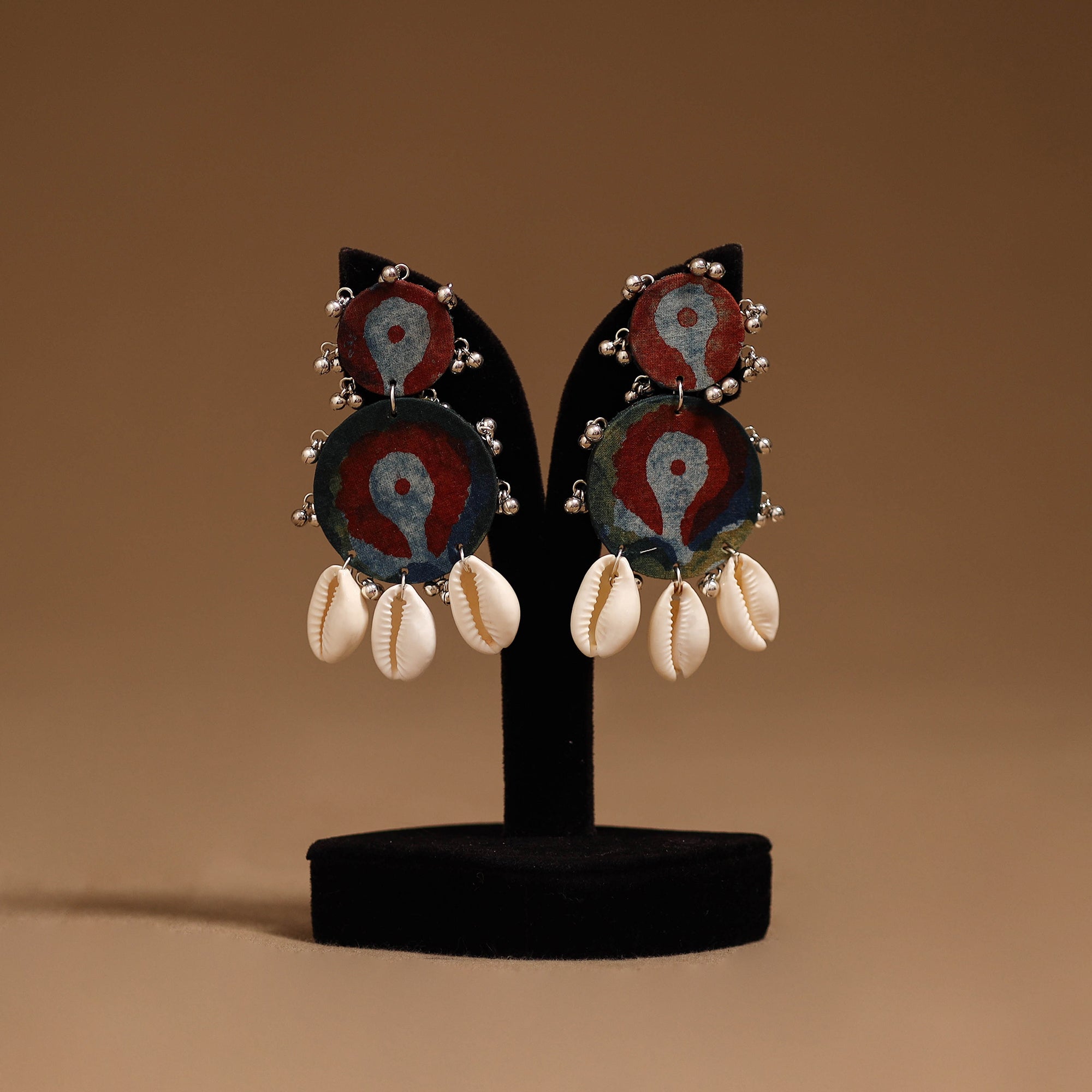 Anika shell & ghungroo work fabart handmade earrings