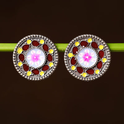  Antique Silver Finish Oxidised Brass Base Enamel Work Earrings Online l iTokri.com