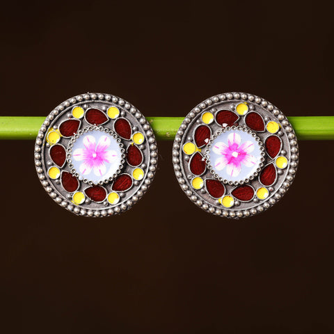  Antique Silver Finish Oxidised Brass Base Enamel Work Earrings Online l iTokri.com
