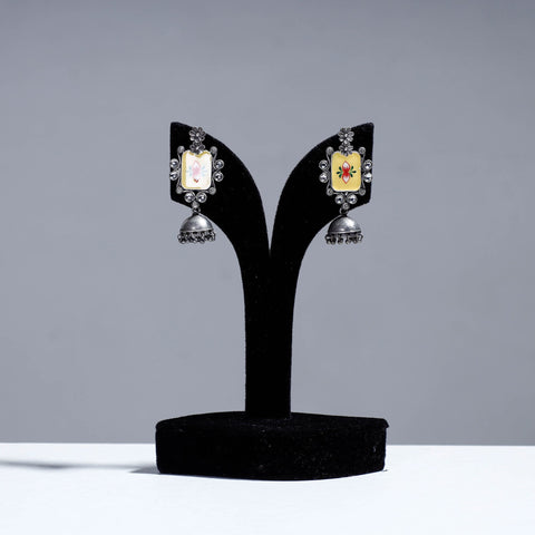 Buy Antique Silver Finish Oxidised Brass Base Enamel Work Jhumki Earrings Online l iTokri.com