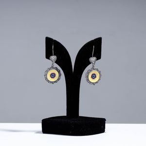  Antique Silver Finish Oxidised Brass Base Enamel & Stone Work Earrings 