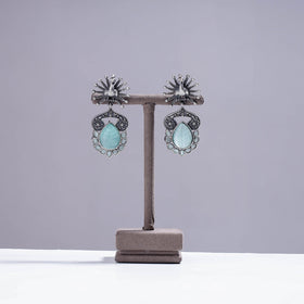 Buy Antique Silver Finish Oxidized Special Brass Base Stone Work Earrings Set Online at iTokri.com