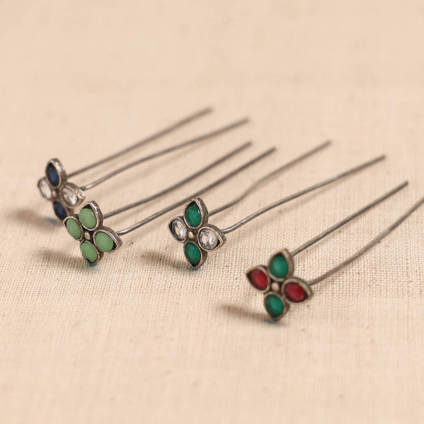 Antique silver finish oxidised brass base stone work juda