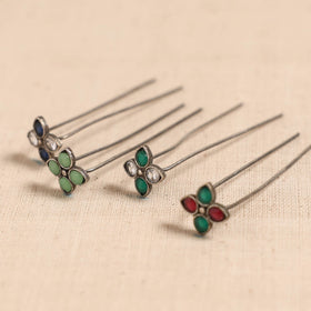 Antique silver finish oxidised brass base stone work juda