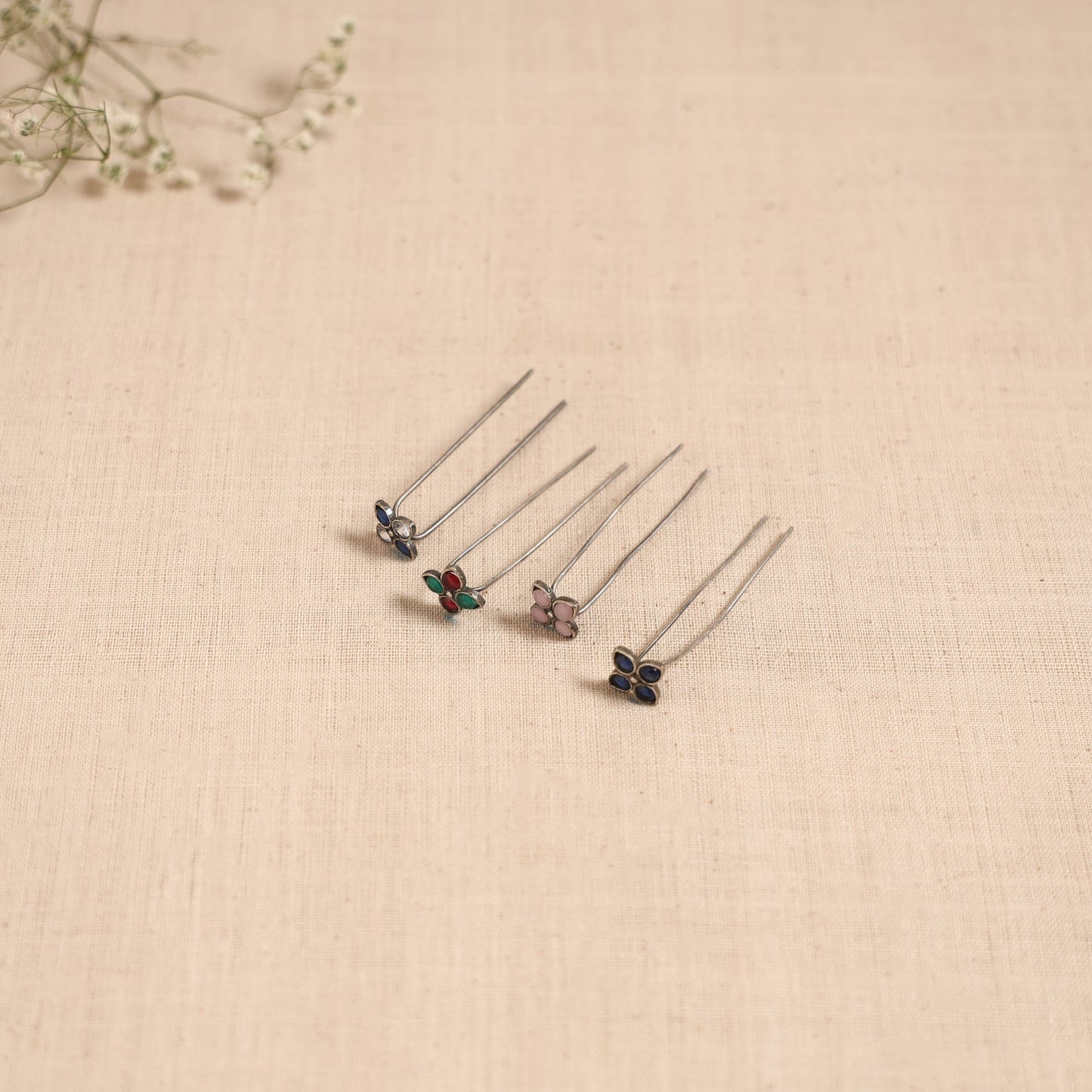 Antique silver finish oxidised brass base stone work juda