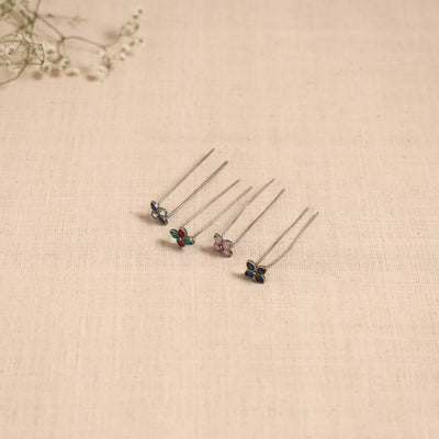 Antique silver finish oxidised brass base stone work juda