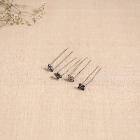 Antique silver finish oxidised brass base stone work juda