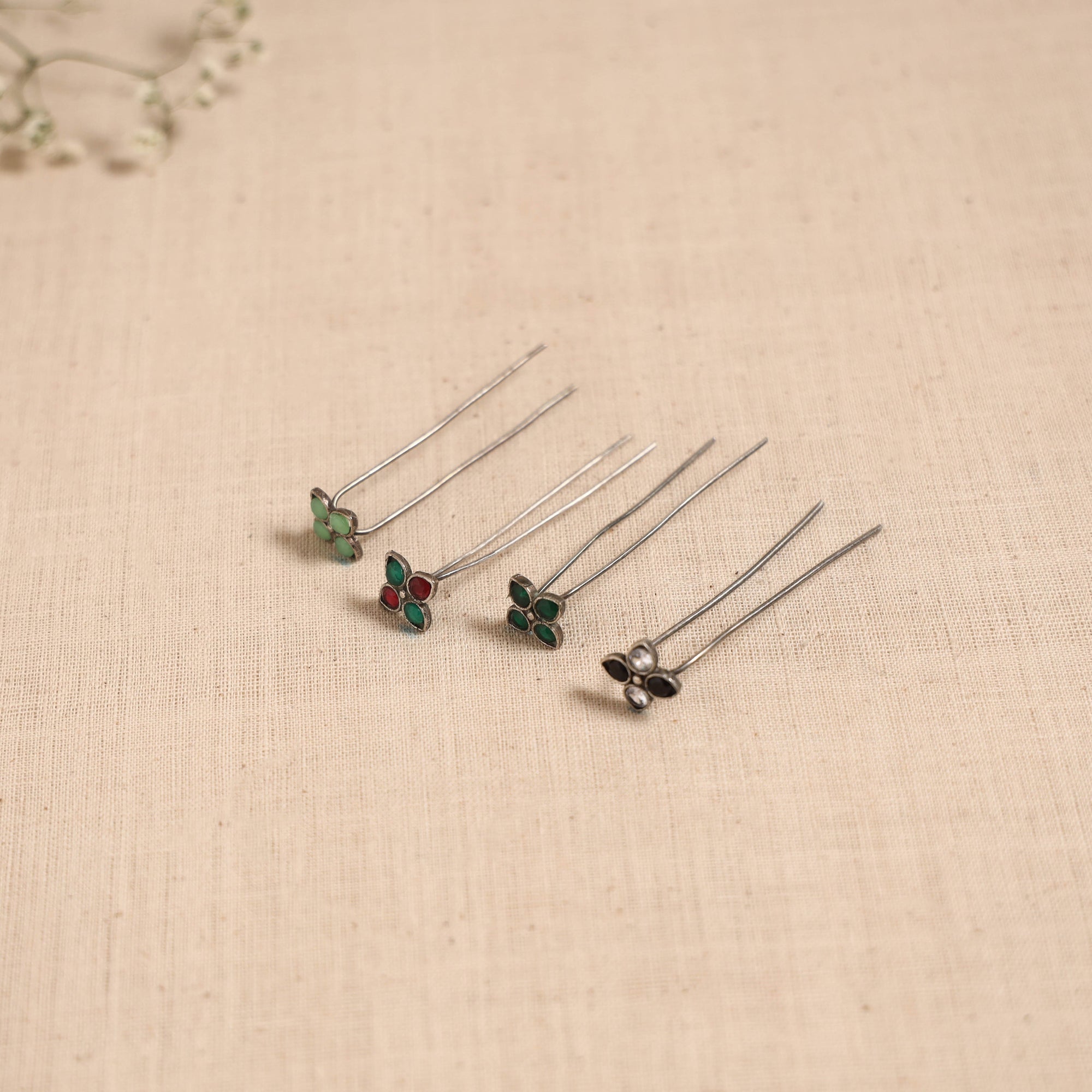 Antique silver finish oxidised brass base stone work juda