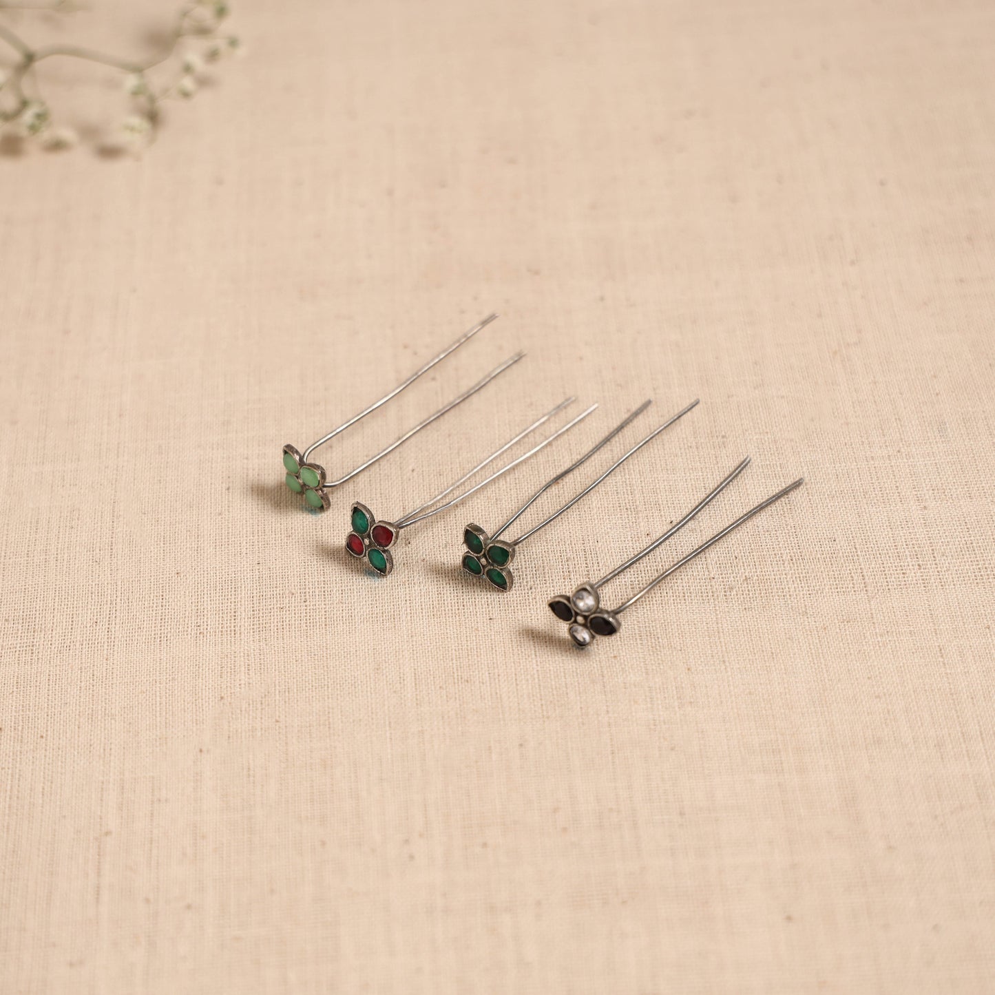 Antique silver finish oxidised brass base stone work juda