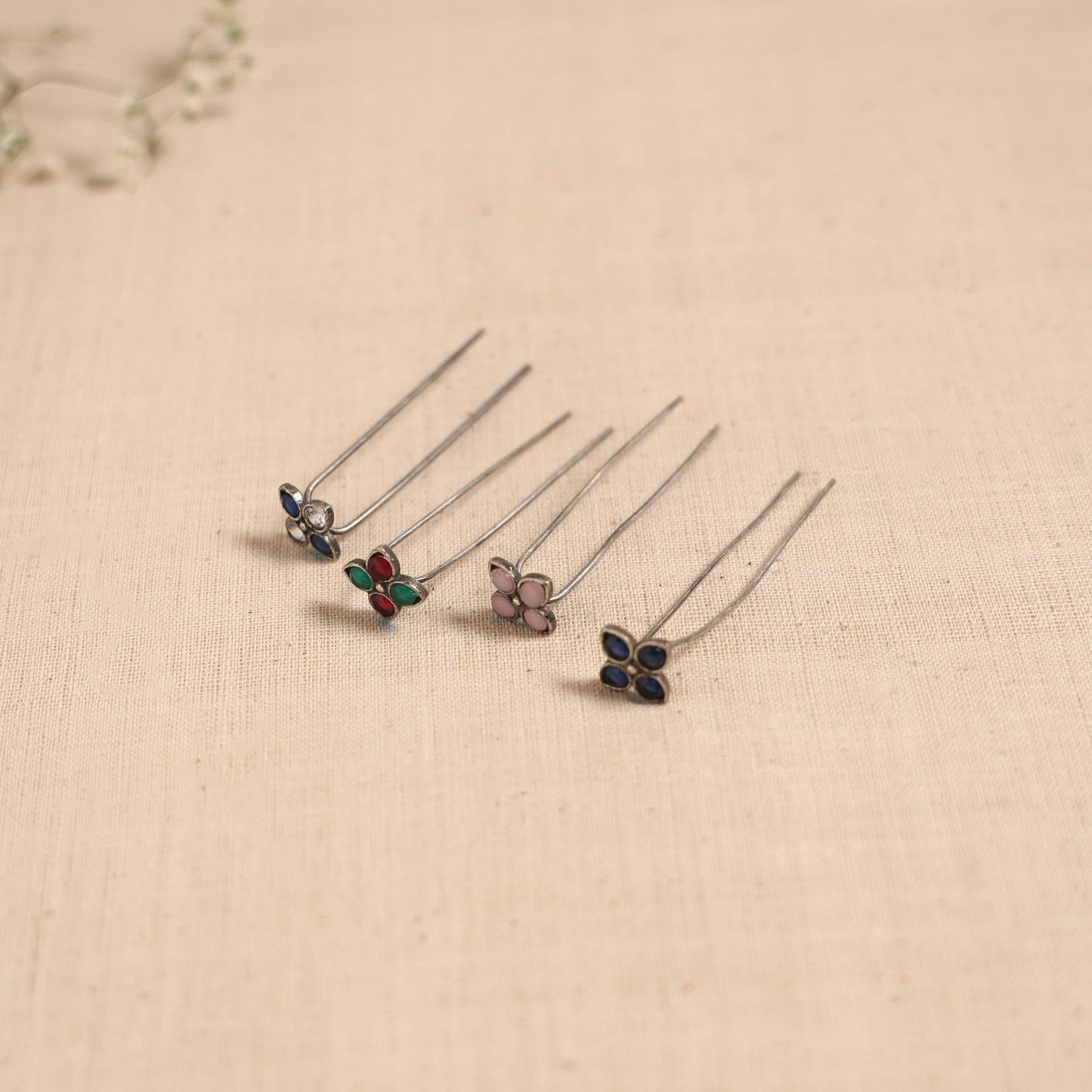 Antique silver finish oxidised brass base stone work juda