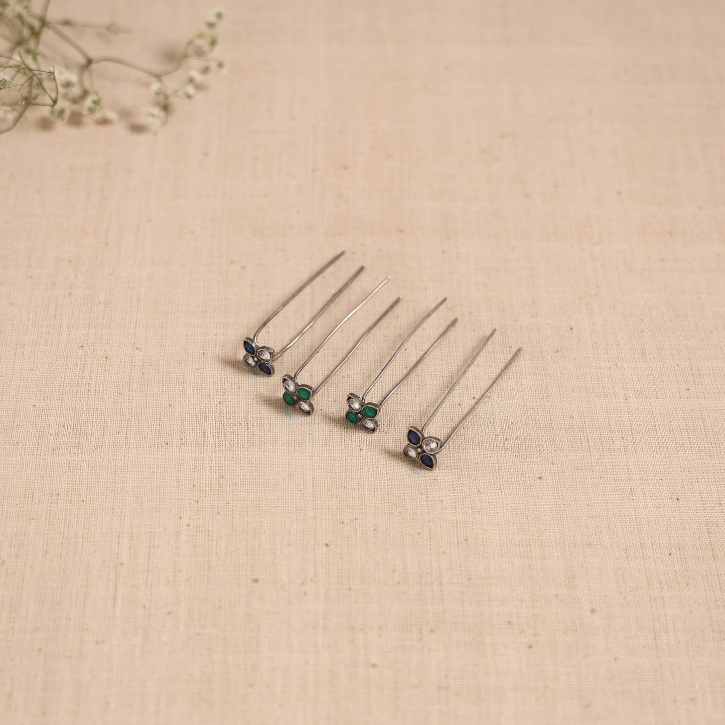 Antique silver finish oxidised brass base stone work juda