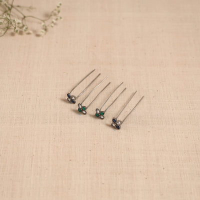 Antique silver finish oxidised brass base stone work juda