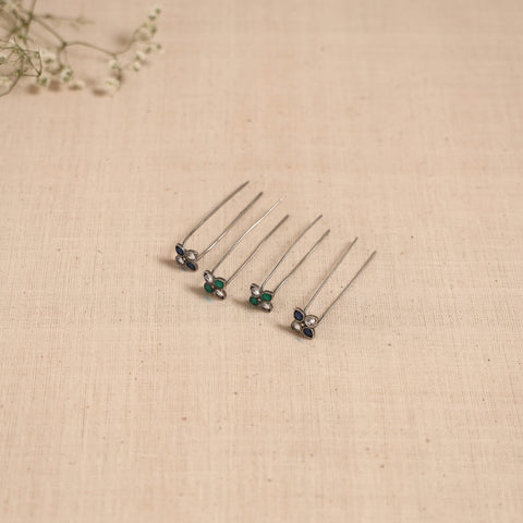 Antique silver finish oxidised brass base stone work juda