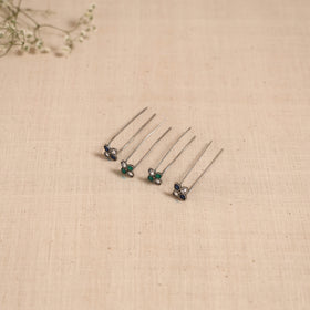 Antique silver finish oxidised brass base stone work juda