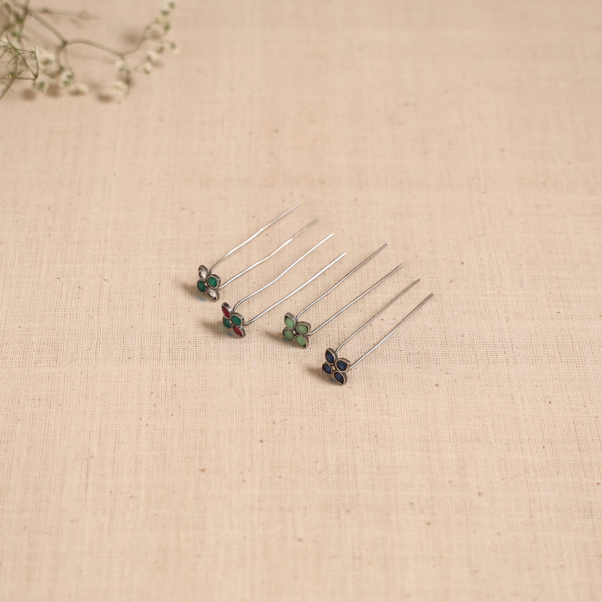 Antique silver finish oxidised brass base stone work juda