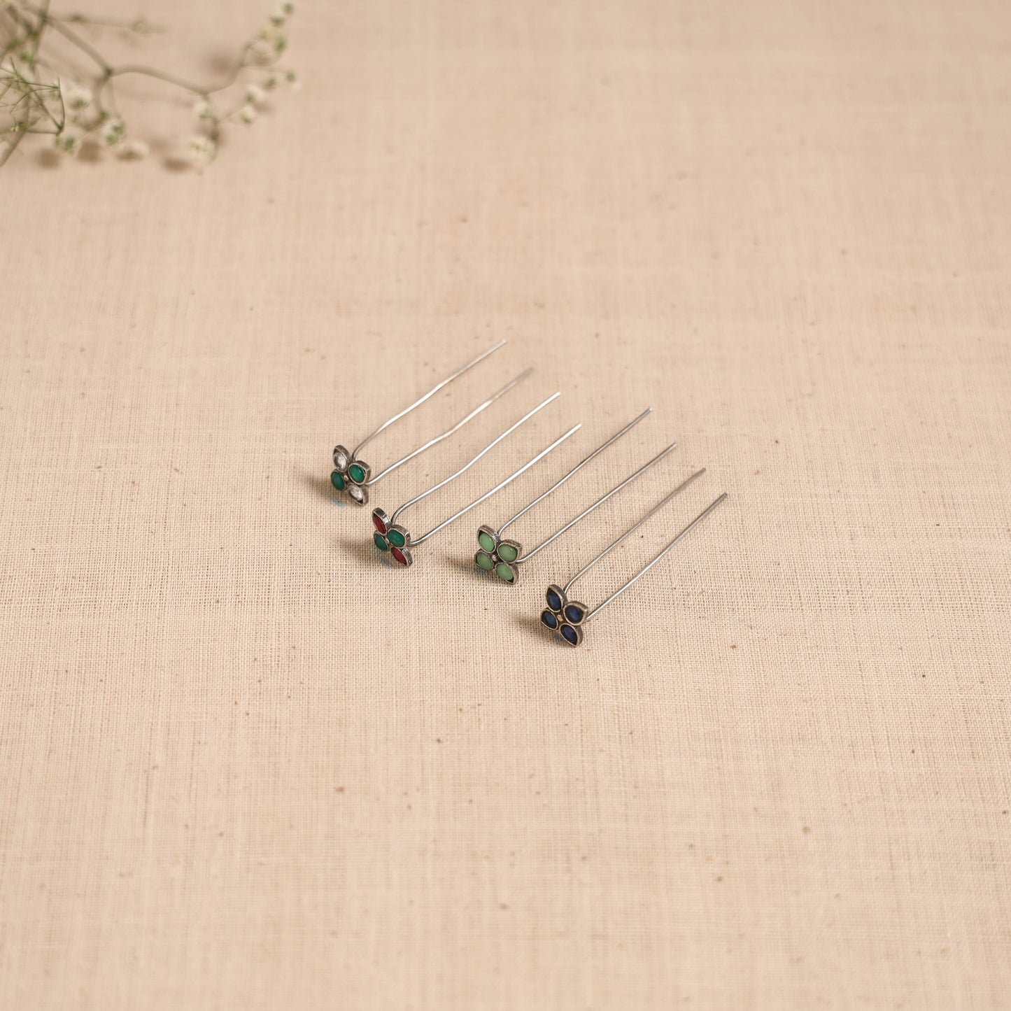 Antique silver finish oxidised brass base stone work juda