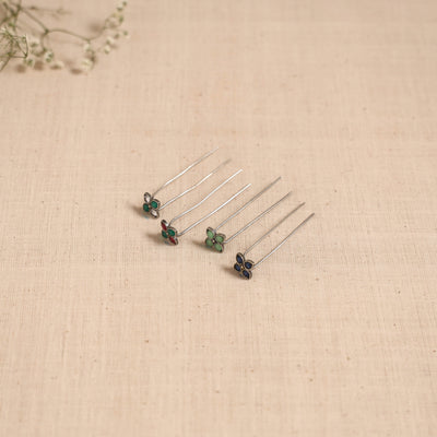 Antique silver finish oxidised brass base stone work juda