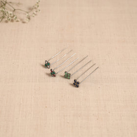 Antique silver finish oxidised brass base stone work juda