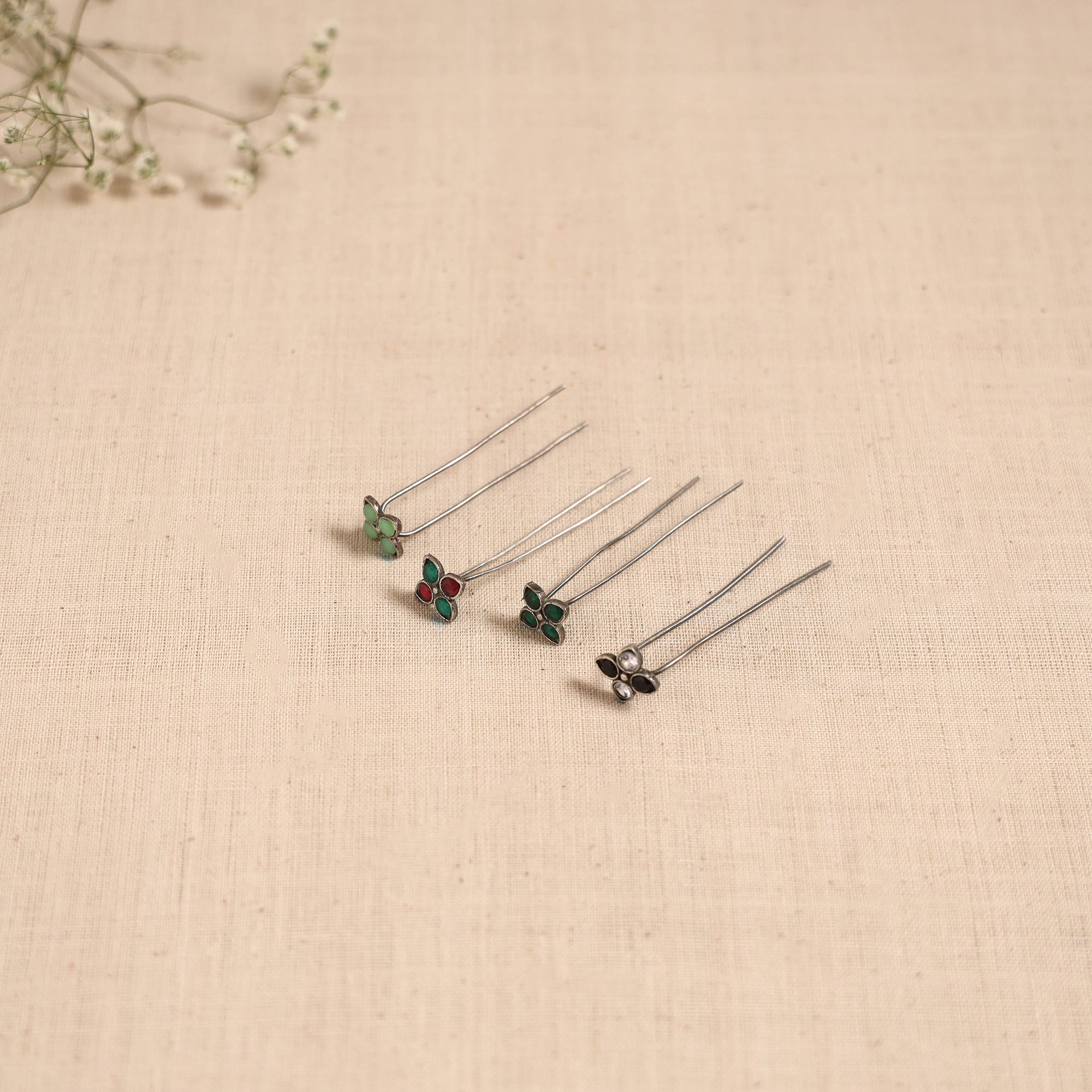 Antique silver finish oxidised brass base stone work juda