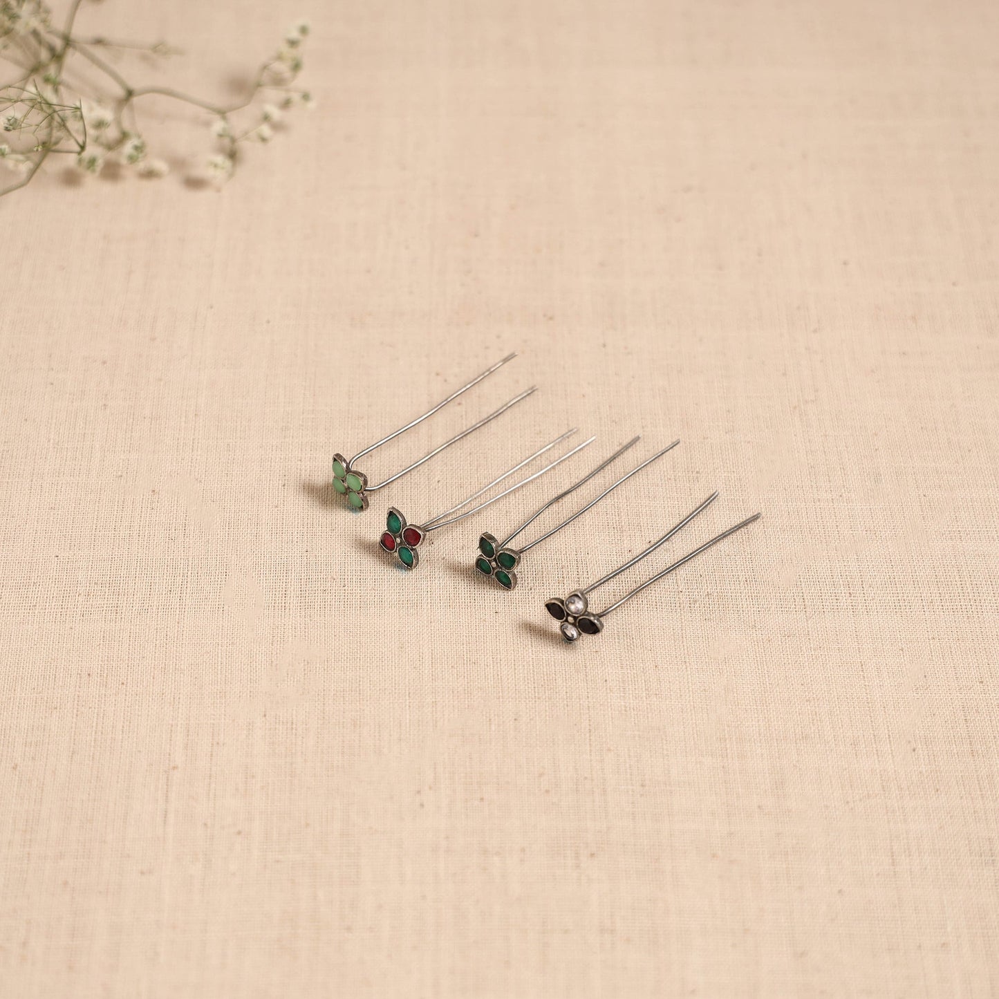 Antique silver finish oxidised brass base stone work juda