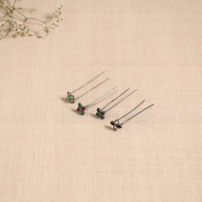 Antique silver finish oxidised brass base stone work juda