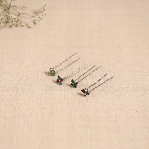 Antique silver finish oxidised brass base stone work juda