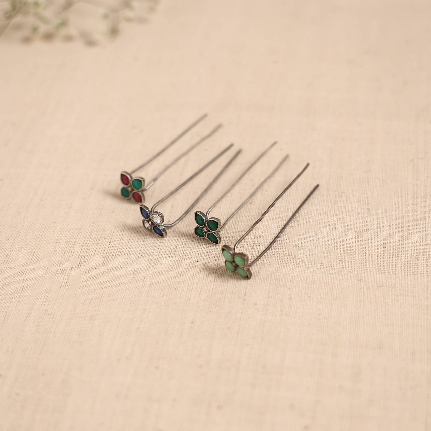 Antique silver finish oxidised brass base stone work juda