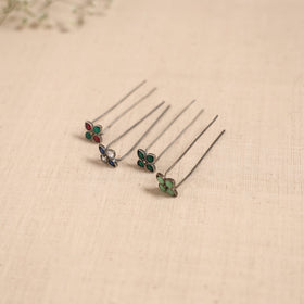 Antique silver finish oxidised brass base stone work juda