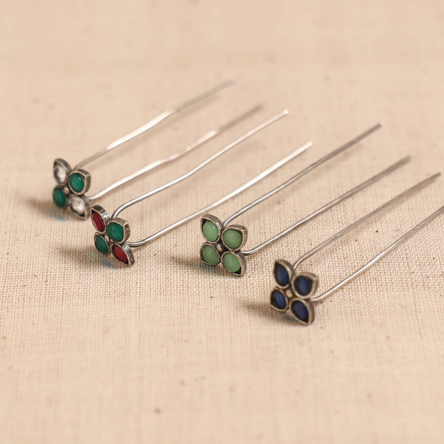 Antique silver finish oxidised brass base stone work juda