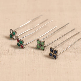 Antique silver finish oxidised brass base stone work juda