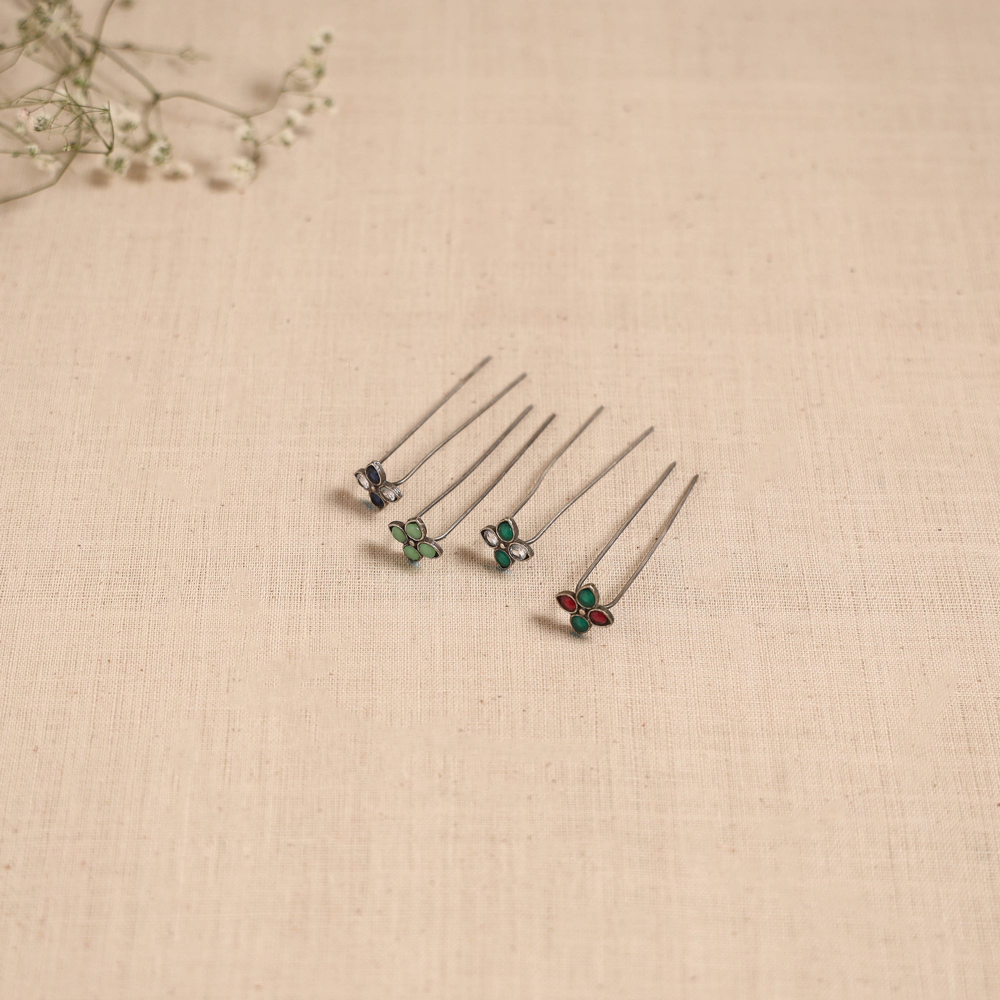 Antique silver finish oxidised brass base stone work juda