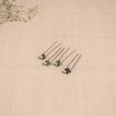 Antique silver finish oxidised brass base stone work juda