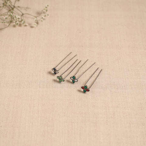 Antique silver finish oxidised brass base stone work juda