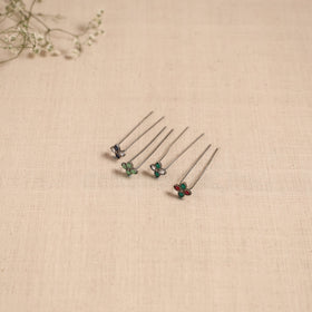 Antique silver finish oxidised brass base stone work juda