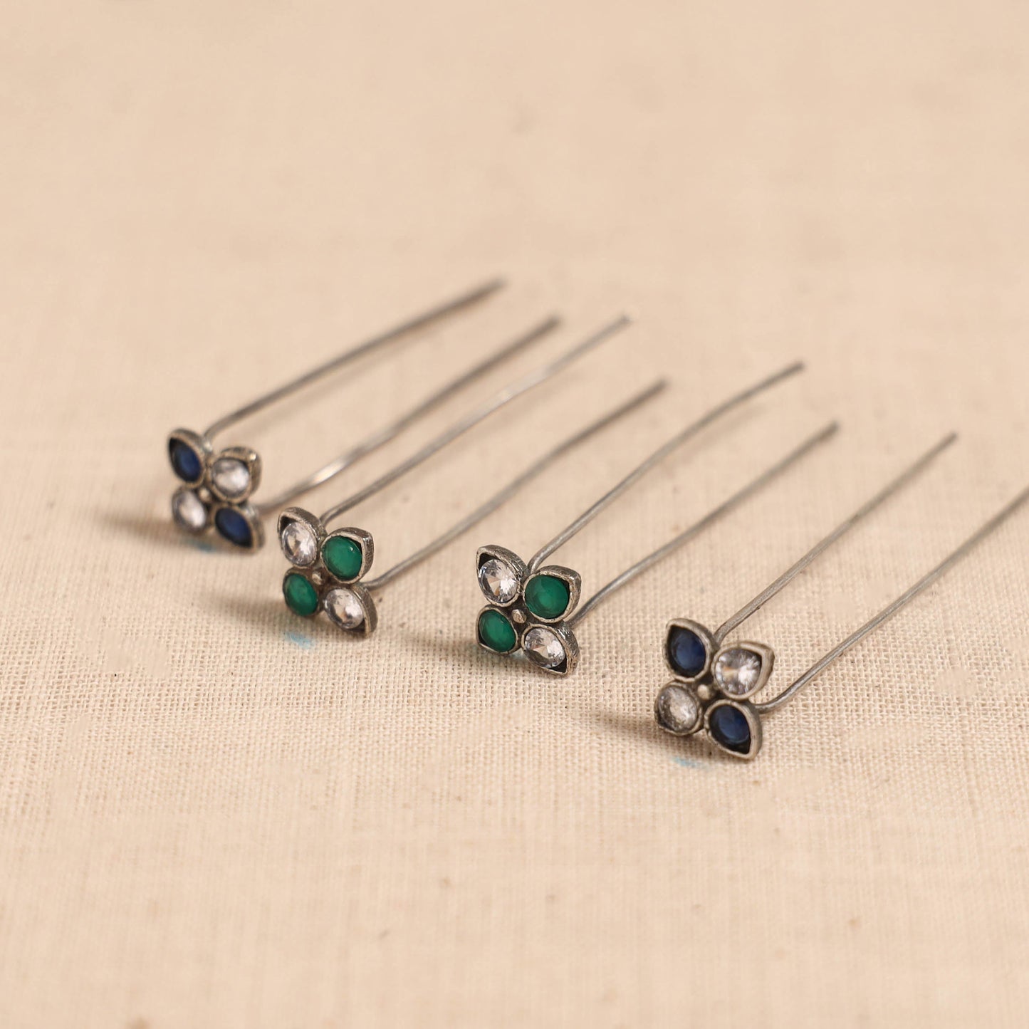 Antique silver finish oxidised brass base stone work juda