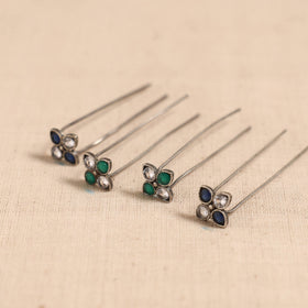 Antique silver finish oxidised brass base stone work juda