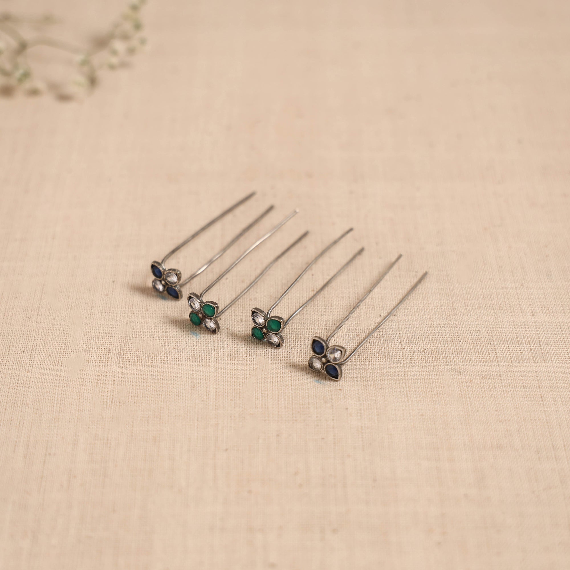 Antique silver finish oxidised brass base stone work juda